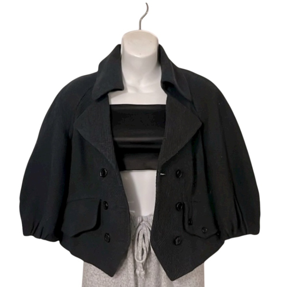 Nine West Charcoal Gray Black Tweed 3/4 Sleeve Double Breasted Jacket Blazer 2